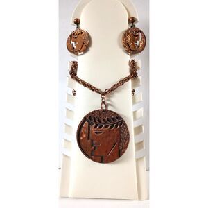 Francisco Rebajes Copper Pendant Necklace Clip-On Earrings Authentic READ